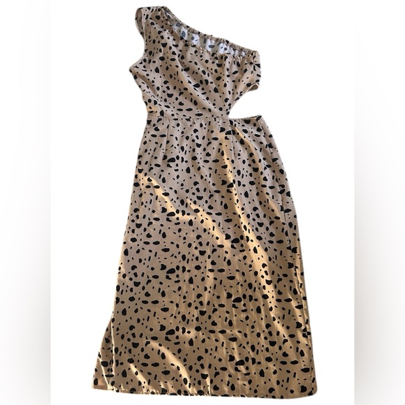 ONE SHOULDER DRESS DALMATIAN PRINT CUT OUT MIDI SHEIN - Picture 8 of 10